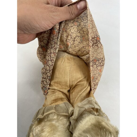 Antique Rabbit Bunny Floral Bloomer Dress red Eyes Straw Stuffed Mohair - Picture 9 of 15